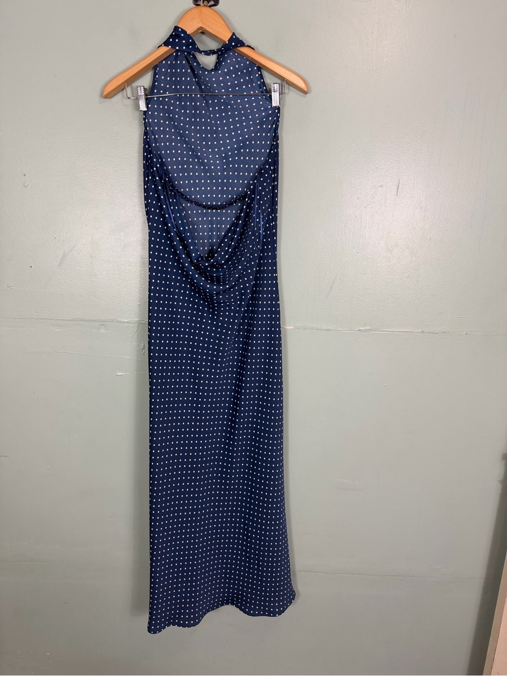 Anthropologie Maeve Jamie Satin Halter Midi Dress Polka Dot Blue Small - Picture 5 of 8